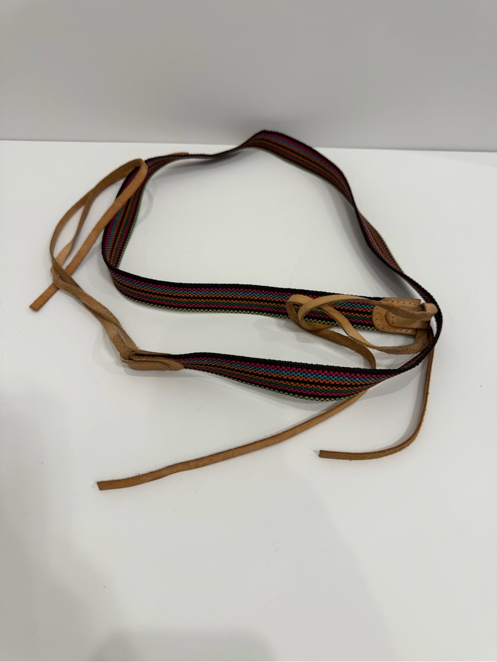 Consuela Multicolor Woven Strap with Tan Leather Accents Boho Unique Casual